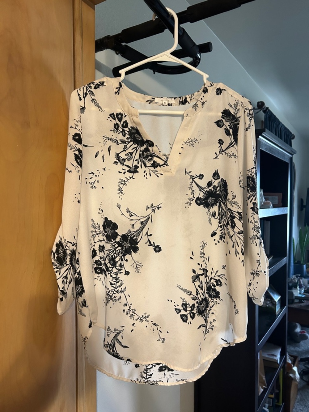 Maurices Women’s Cream Floral V-Neck Blouse - Lightweight 3/4 Sleeve Top